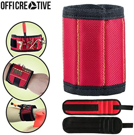 Magnetic Wristband Armband Working Tool by OffiCreative | Red Color & Adjustable Sized Wristband | Comes with 10 Heavy Duty Magnets & Detailed Instructions