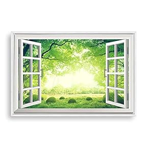 Framed Canvas Wall Art for Living Room, Bedroom Fake Window Sunny Day Canvas Prints for Home Decoration Ready to Hanging - 16x24 inches