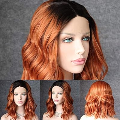 Qd Udreamy Black Roots To Copper Brown Hair Lace Front Wigs Short