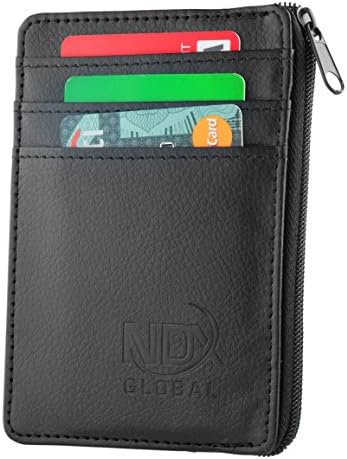 Premium Quality Leather Slim Wallet for Men, Lightweight Compact and Convenient Mini Wallet with Zipper, ID Card Window &amp; RFID Safe Card Holder, Premium Identity Theft Protection Shield, Rfid Blocking Technology, 100 % Lifetime Guarantee