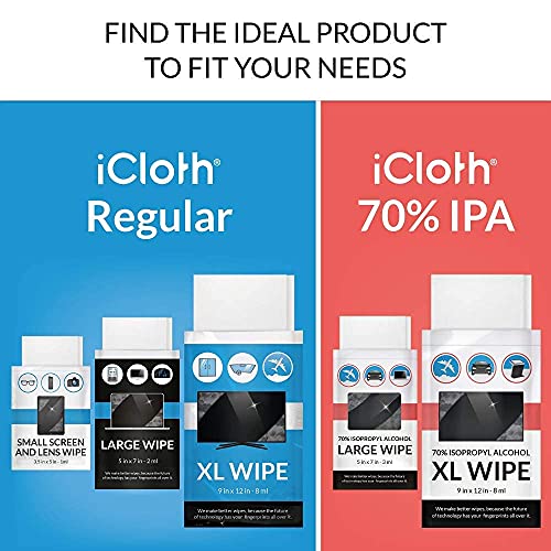 iCloth Screen Cleaning Wipes [XLarge 24 Wipes] Safe for All Screens, ProGrade, Individually