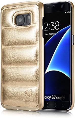 Samurai Mobile for Samsung Galaxy S7 EDGE Office Squares Case - Premium PU Leather Snake Pattern Protective Hard Back Case Cover (Gold)