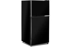 Fox Shack Anukis Compact Fridge Mini Refrigerator with Freezer, 3.5 Cu Ft 2 Doors Refrigerators, Low noise, Energy-efficient, for Apartment, Dorm, Kitchens, Office and Bedroom (Black-3.5)