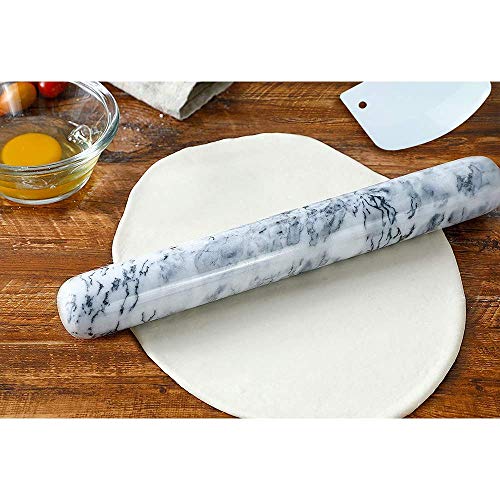 Marble Rolling Pin with Wood Cradle 12 Inch Black, NonStick Dough