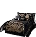 Chezmoi Collection 7-Piece Jacquard Floral Comforter Set, California King, Black/Gold