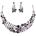 EVER FAITH Silver-Tone Austrian Crystal Hibiscus Flower Necklace Earrings Set Purple