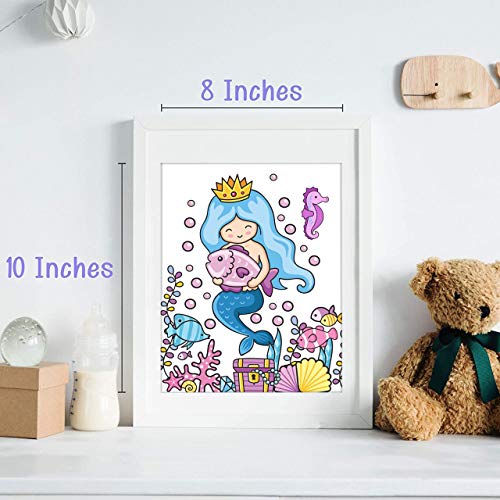 Mermaid Wall Decor, Glow in The Dark 4 Posters for Girls Bedroom,Glowing Pictures, Birthday Gift for for Little Kids Nursery, Toddlers, Room Decoration.