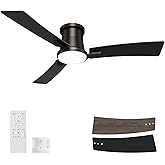 BatQueen 52 Inch Ceiling Fans Black Lights and Remote,White Low Profile Ceiling Fan with Light,Flush Mount,Reversible,6 Speeds,3CCT Dimmable,for Bedroom,Living Room,Indoor Patio