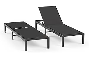 WOAJNQO Aluminum Lounge Chairs Outdoor Chaise Furniture, 2 Sets Patio Metal Deck Lounger Adjustable 5-Position Poolside Chase Recliner with Wheels, Waterproof Outside Sunbathing Chair for Beach, Black
