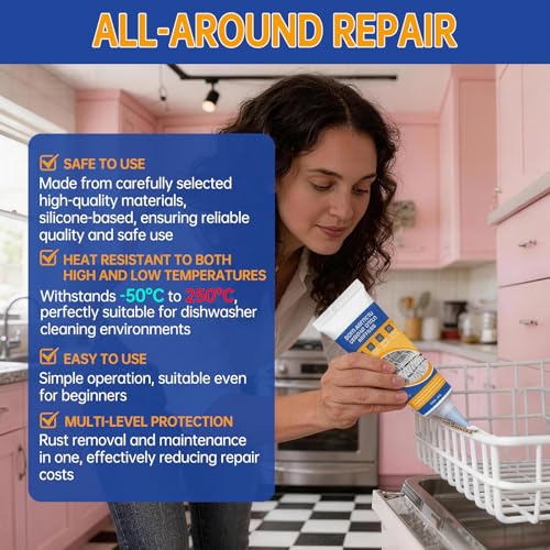 2 x 50ml Masilla Plastico Reparacion para la Reparación de Cestas de Lavavajillas, Reparador Bandejas y Rejillas de Lavavajillas Gris, Pintura Oxido Lavavajillas, Resistente al Calor, Anticorrosión
