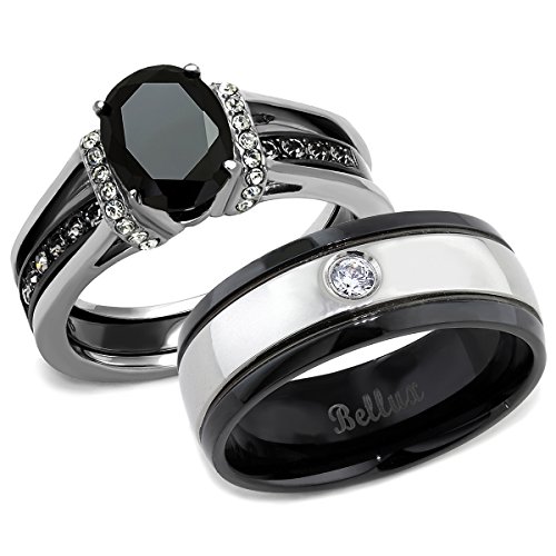 His and Hers Wedding Ring Sets Women's 2-Piece Wedding Engagement Ring Set &amp; Men's Matching Wedding Band (Women's Size 08 &amp; Men's Size 13)
