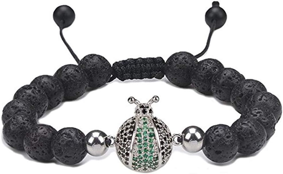 Jeka Charm Bracelet Healing Beaded Yoga Silver Dainty Charm Adjustable Natural Lava Rock Stone Essential Oil Diffuser for Women Girl Lady Boy Energy Chakra Religious Mala Jewelry