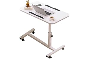 Adjustable Overbed Bedside Table with Wheels, Mobile Standing Desk, Mobile Laptop Computer Desk, Height Adjustable Tray Table