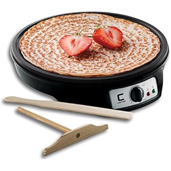 Chefman Electric Crepe Maker Griddle: Precise Temperature Control for Perfect Blintzes, Pancakes, Eggs, Bacon and more, 12 Inch Non-Stick Grill Pan, Includes Batter Spreader & Spatula, Black
