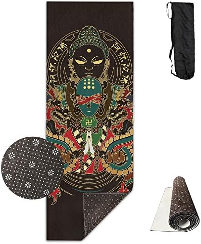 Non Slip Yoga Mat With Carrying Strap Lord Buddha And Monk In Meditation And Dragon Design 5mm 24 X 71 Inches Large For Men Non-Toxic And ODOR FREE! No Towel Need Great For Women And Kids