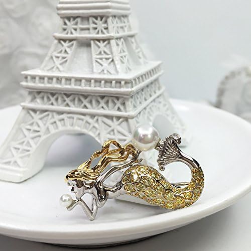 TKHNE Personalized fashion mermaid pearl brooch pin badge pin high-end creative fun lady zircon 18k gold plated jewelry clothing