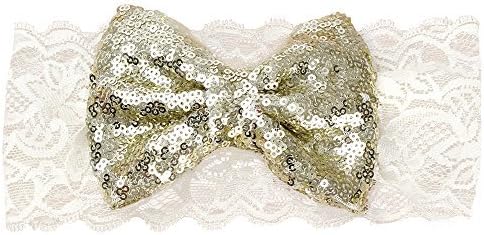 ESTD Baby Sequin Lace Bowknot Hair Band Twinkling Turban Headwrap ( Light Yellow )