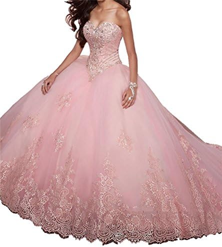 SweetBei Women's Lace Appliques Sweet 15 Ball Gowns Tulle Quinceanera Dresses