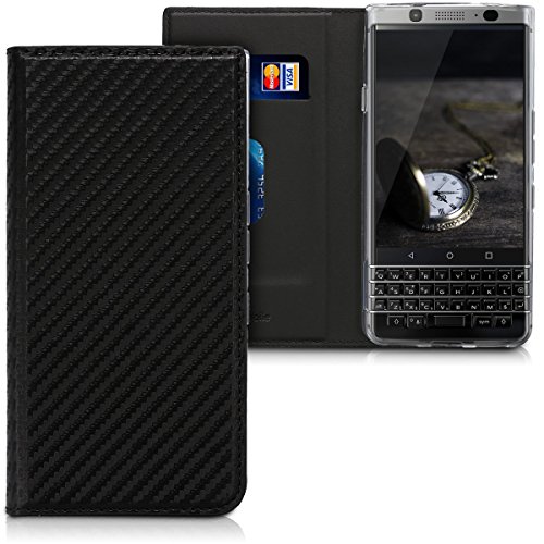 kwmobile Flip Case for BlackBerry KEYone (Key1) - PU Leather Wallet Folio Cover with Card Slot, Stand Feature - Black
