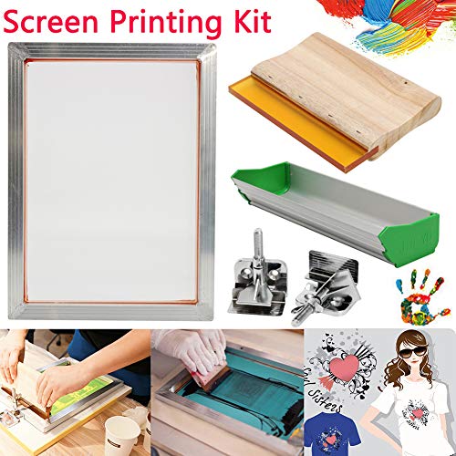 yanbirdfx 5Pcs/Set Screen Printing Kit Aluminum Frame+Hinge Clamp+Emulsion Coater+Squeegee
