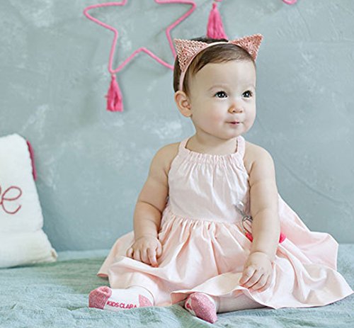 BYP Lace Knitting Baby Girls Headband Hair Band Cute Cat's Ear Shape Headdress Elastic Hair Accessories (pink) - Thumbnail 4