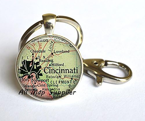 Charming Keychain Cincinnati map Keychain, Cincinnati Key Ring Cincinnati map Key Ring, Cincinnati Keychain, A0096