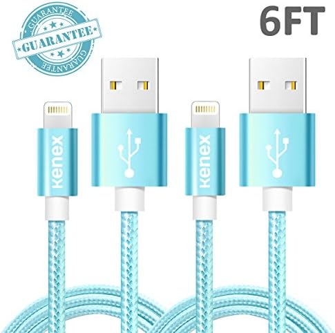Kenex® 2 Pack 6.6ft [Blue] USB 2.0 Nylon Braided Lightning Cable USB Charging Cable Cord for iPhone 6S/6S Plus/6 Plus/6/5/5C/5S/SE, iPad Air, Mini 4, iPod 5 and iPod 7