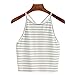 MALLOOM Women Striped Sleeveless Crop Tops Vest Halter Tank Blouse T-Shirt (White, M)