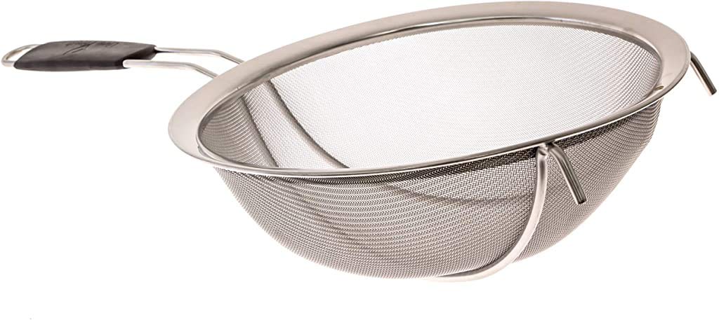 LiveFresh Large Stainless Steel Fine Mesh Strainer with Reinforced Frame and Sturdy Rubber Handle Grip - Designed for Chefs and Commercial Kitchens & Perfect for Your Home - 9 Inch / 23 cm Diameter