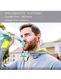 Sundray   Auriculares estéreo de alta fidelidad con Bluetooth, auriculares A PTX con micrófono, control de voz, correa para el cuello, deportivo, gimnasio, para entrenamientos deportivos, 8   10 horas, tiempo de reproducción, color negro