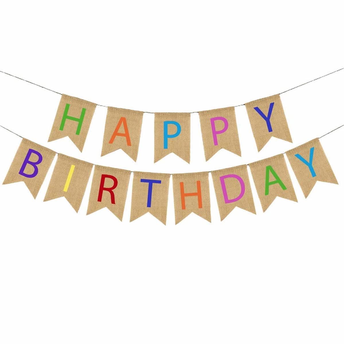 Dusenly Rustic Happy Birthday Burlap Banner Vintage Birthday Hessian Bunting Fabric Triangle Pennant Flag Garland for Birthday Party Decorations