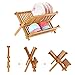 SONGMICS 100% Bamboo Dish Rack Plate，Dish Drying Rack, Collapsible Compact Dish Drainer，18 Slot Collapsible 2-Tier Dish Cup Holder, Folding Utensil Drainer for Kitchen Restaurant UKAB901