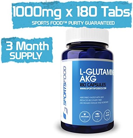 L-Glutamine Alpha-Ketoglutarate (AKG) 1000mg x 180 Tablets, pH Altered for Faster & More Complete Absorption, Smaller Dosage than Competitors by Sports Food