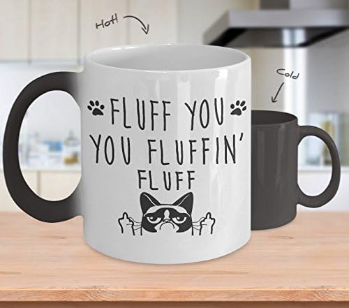 POISENA - Fluff you, you fluffin - Color Changing Coffee Mug Cup, Christmas Gifts for Men Women Him Her Mom Dad