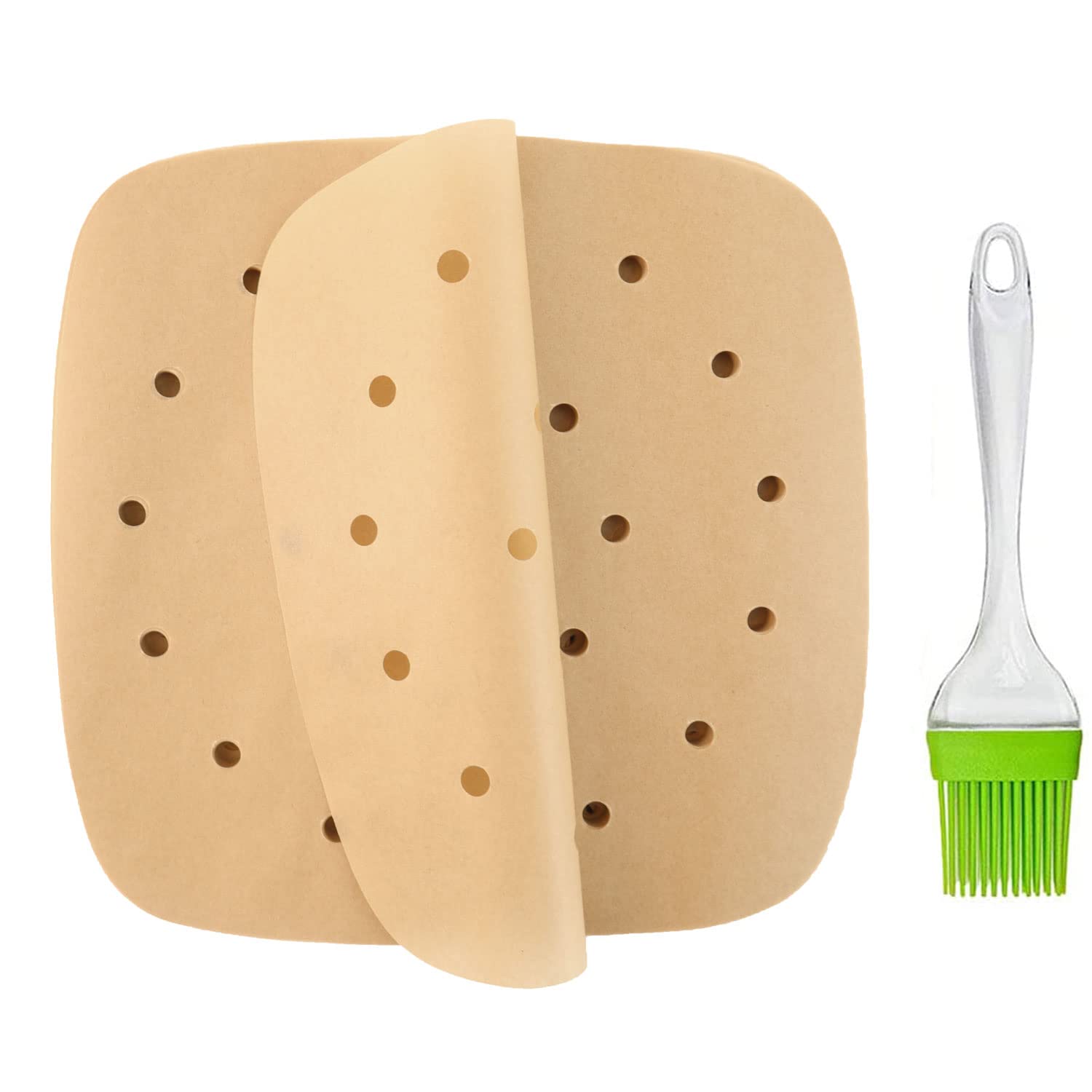 Air Fryer Square Parchment Paper Liners - Perforated Steam Bamboo Steamer Sheets for Steaming Basket, Baking, Ovening (200, 7.5 Inch)