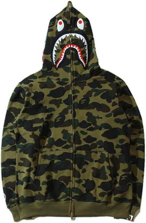 Fashion Shark Zip Hoodie Sweatshirt Men Hoodies Sweatshirt Fashion Casual Coat Outdoor Hip-Hop Funny Tops