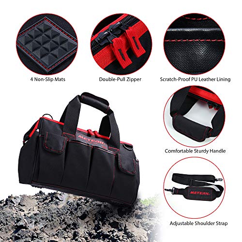 image for Meterk Tools Bag 16 Inch Heave Duty Tools Bag 17 Multi-Pockets with Ad