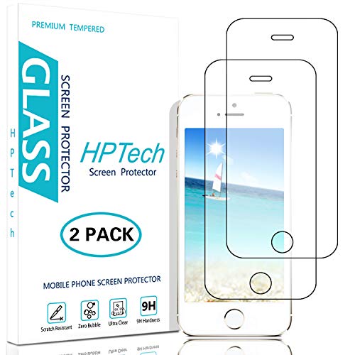 HPTech iPhone SE Screen Protector - (2-Pack) Tempered Glass for Apple iPhone SE, iPhone 5S, iPhone 5, iPhone 5C Bubble Free, Easy to Install with Lifetime Replacement Warranty
