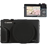 Pocoukate Case for Canon G7X Mark III Camera, Soft Silicone Protective Cover Skin with Removable Lens Cover for Powershot G7X Mark iii, Silicone Case with G7X3 Screen Protector Accessories - Black
