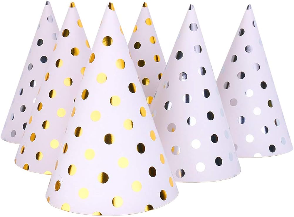 Inxens Happy Birthday Party Hats for Kids Birthday Hat Assortment Silver Gold Spot, 12 Pack: Clothing