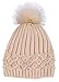 Arctic Paw Horizontal Cable Knit Beanie with Sequins and Faux Fur Pompom (Cream)