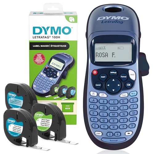 DYMO LetraTag LT-100H Etichettatrice Starter Kit | Macchina etichettatrice palmare | con nastro adesivo in plasticain carta e trasparente | Ideale per casa o ufficio