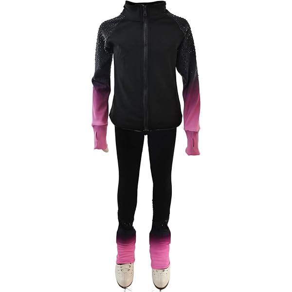 thumbnail image 2 of Kids Girls Fleece Figure Skating Jacket And Pants Set Warm Zip Up Jacket And Fleece Leggings Pants Training Dancing Outfits - 200000532 2 of 12