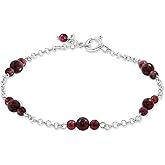 ADITA GOLD 925 Sterling Silver Garnet Bracelet - Adjustable 16-18cm Chain, 4mm Round Beads - Garnet Womens Bracelets - January Birthstone - Perfect Anniversary and Valentines Day Gift