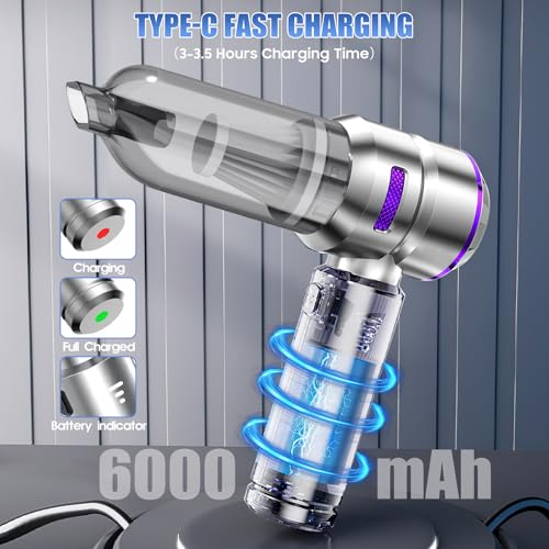 Furnetra 4 in 1 Handheld Vacuum Cleaner, 22000 PA, Cordless Car Vacuum Cleaner, 3 Speeds 200000 RPM, Brushless Motor for Car, PC, Office, Sofa and Pet Hair