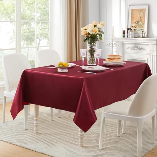 2 Pack Rectangle Table Cloth 60" x 102" – Durable Polyester Tablecloth Offers Reusable & Washable Protection, Ideal for Outdoor Party, Picnic, Wedding, Banquet and Birthday (Burgundy, 60"x102")