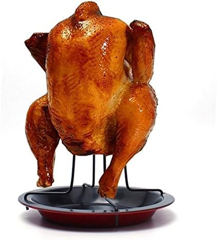IOKONE Steel Upright Chicken Roaster Rack With Bowl Tin Deluxe Non-stick Vertical Chicken Holder Cooking Tools Baking Pan Barbecue Grilling BBQ Turkey Roaster with Drip Pan for Grill Smoker or Oven