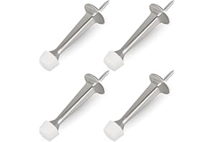 HOMOTEK 4 Pack Heavy Duty Solid Rigid Door Stop with Soft Rubber Tip, Zinc Die Cast Door Stopper Protect Wall & Door, Satin Nickel
