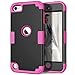 Hocase iPod Touch 7th/6th/5th Generation Case, iPod Touch 7/6/5 Case, Shockproof Protection Soft Silicone Hard Plastic Full Body Protective Case for iPod A2178/A1574/A1509/A1421 - Black/Deep Pink