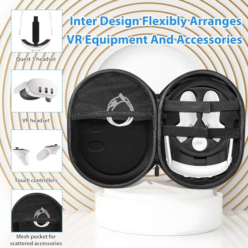 Odluzy Hard Carrying Case for Meta Quest 3, Portable Protection Accessories for Oculus Quest 3, Compact design, Multiple Compartments (Grey)